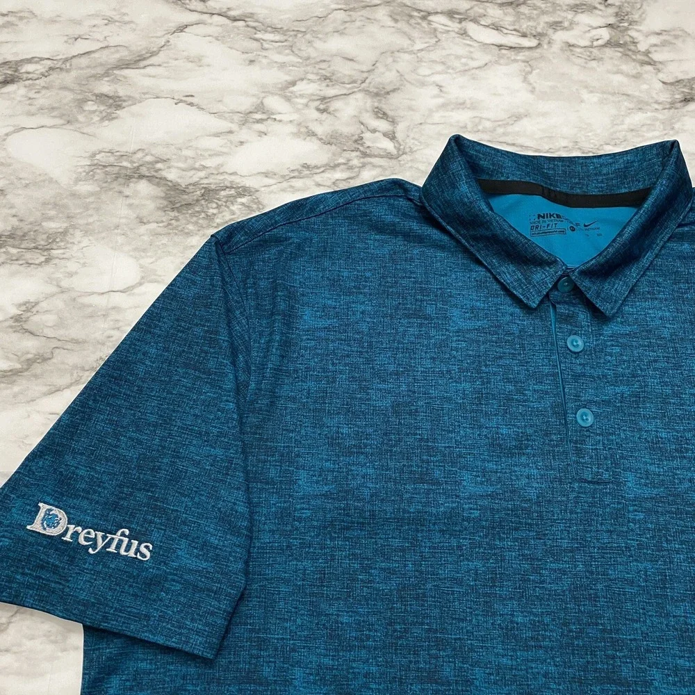 Nike Golf Polo Mens Shirt XL Blue Black‎ Heathered Dri Fit Short Sleeve Dreyfus